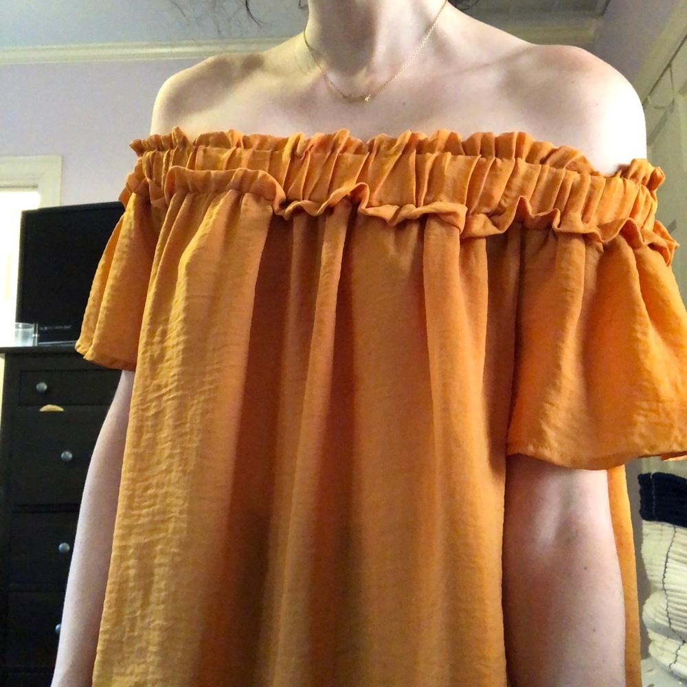 Mustard off the shoulder blouse